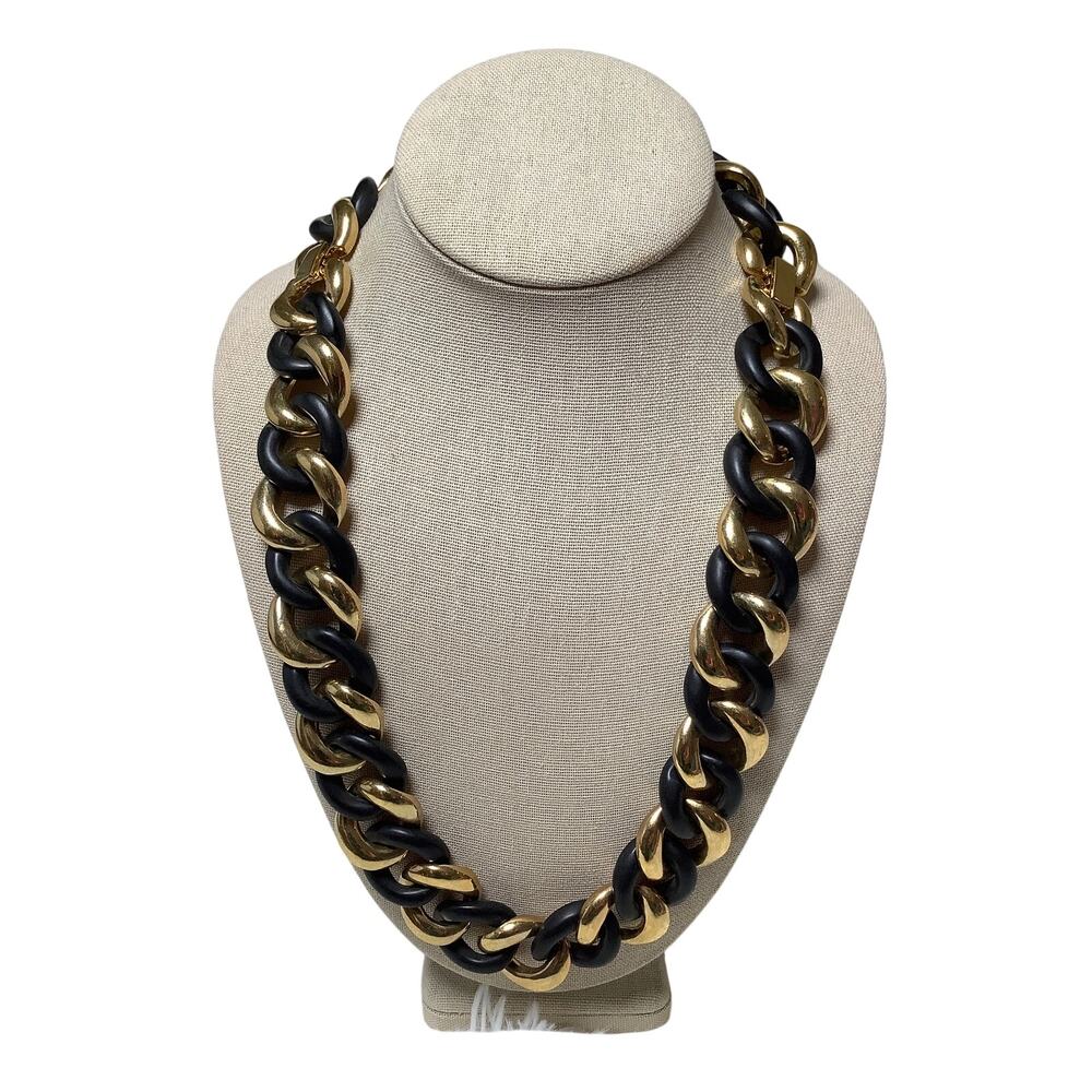 Replica Italian Chunky Gold Tone Black Enamel Curb Link Chain Necklace A1-46